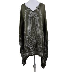 Urban Nomad Earthbound Trading Co Green Printed Poncho Top S/M Oversized Boho